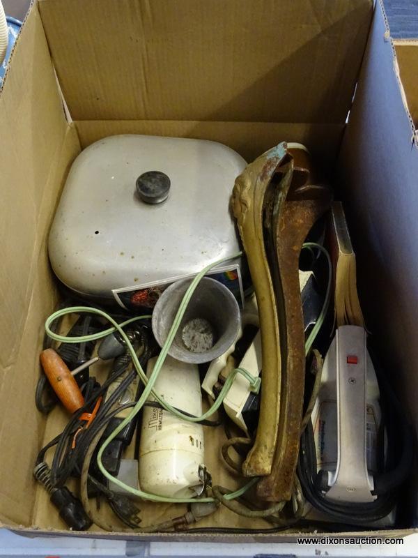 MYSTERY BOX LOT; INCLUDES ASSORTED KITCHEN ITEMS SUCH AS A WINE BOTTLE OPENER, A HAMILTON BEACH