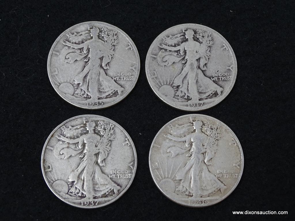 $2 FACE VALUE WALKING LIBERTY HALVES; 1937, 1946, 1917, 1935