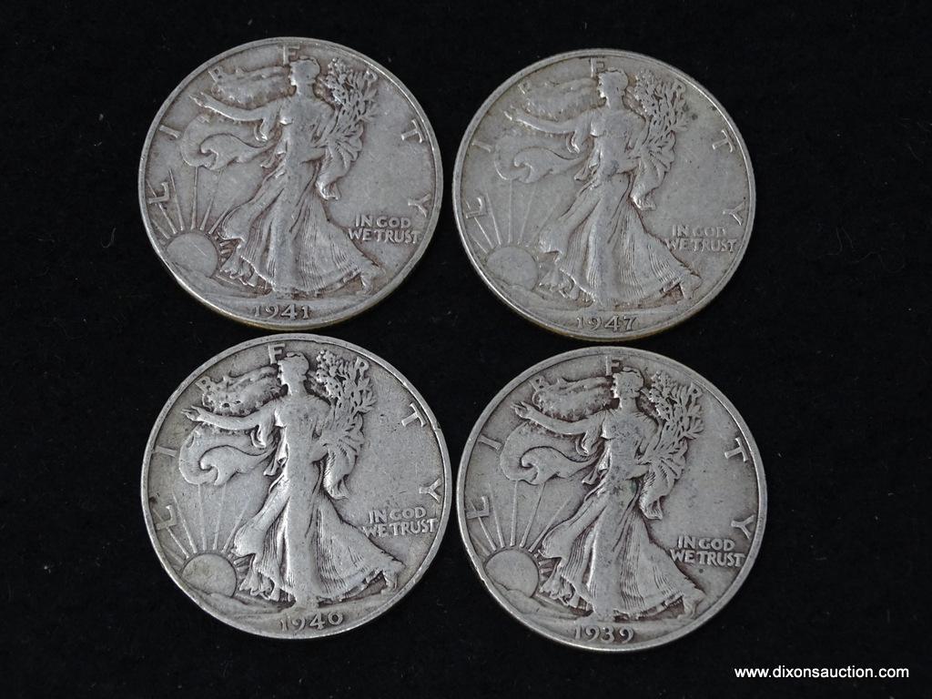 $2 FACE VALUE WALKING LIBERTY HALVES; 1941, 1947, 1939, 1940