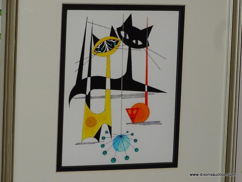 SET OF MID CENTURY MODERN CAT PRINTS; SET OF 2 "ATOMIC CATS" MID-CENTURY MODERN PRINTS. THEY ARE