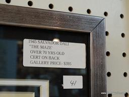 SALVADOR DALI "THE MAZE" FRAMED PRINT; THIS IS A FIRST EDITION COPY OF "THE MAZE" PRINTED IN 1945.