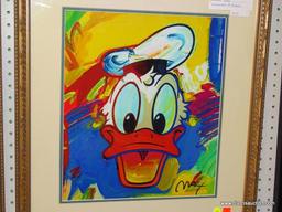 PETER MAX "DONALD DUCK" FRAMED PRINT; THIS PRINT BY PETER MAX SHOWS A MULTI-COLORED DONALD DUCK.