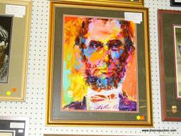 LEROY NEIMAN "LINCOLN" FRAMED PRINT; THIS PRINT BY LEROY NEIMAN SHOWS A MULTI-COLORED ABRAHAM