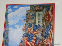 FRAME FREDERICK CHILDE HASSAM PRINT; THIS PIECE TITLED "THE FOURTH OF JULY" WAS DONE IN 1916 BY