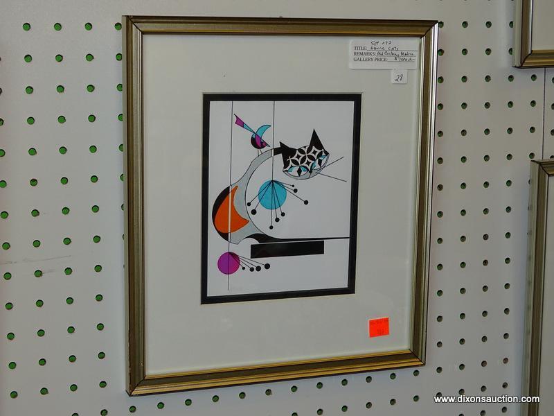 SET OF MID CENTURY MODERN CAT PRINTS; SET OF 2 "ATOMIC CATS" MID-CENTURY MODERN PRINTS. THEY ARE