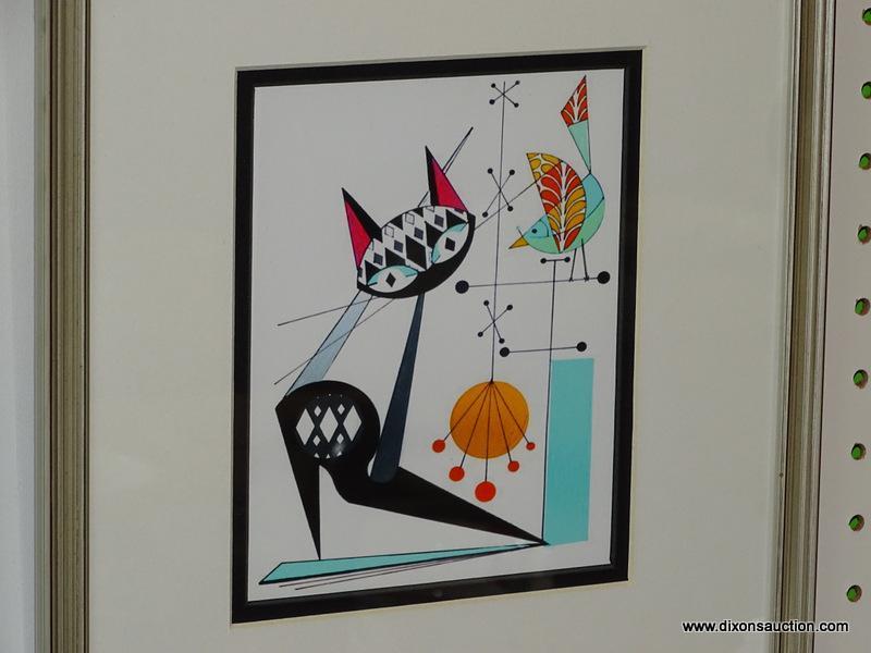 SET OF MID CENTURY MODERN CAT PRINTS; SET OF 2 "ATOMIC CATS" MID-CENTURY MODERN PRINTS. THEY ARE