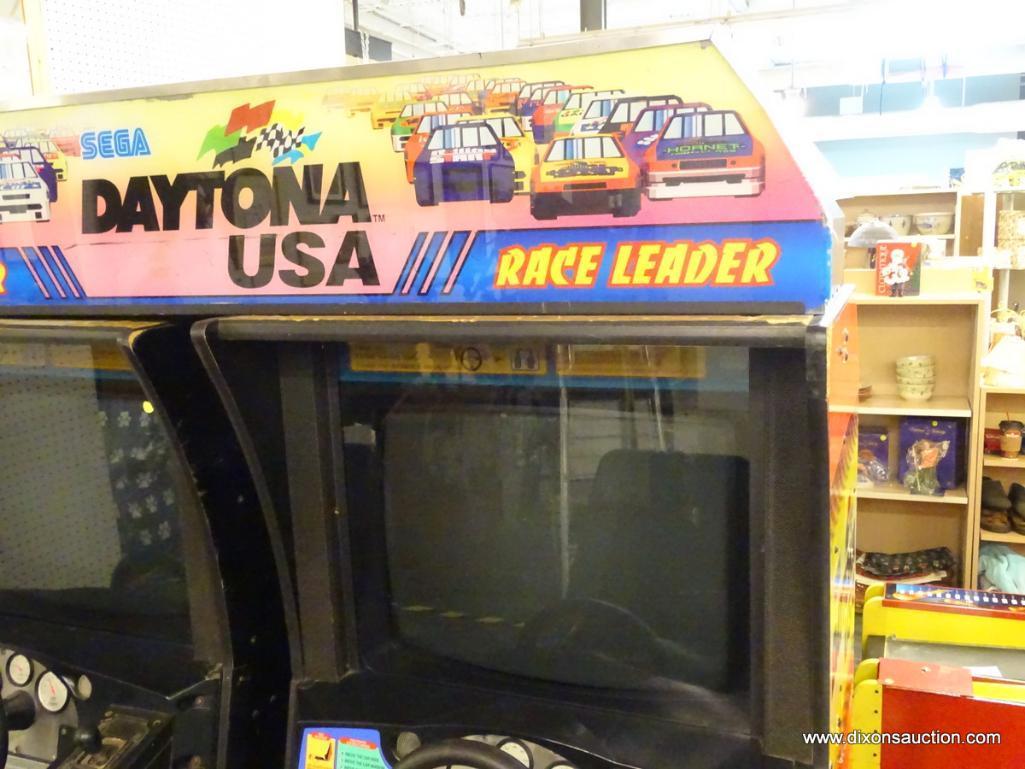 SEGA "DAYTONA USA" ARCADE-STYLE DRIVING GAME; 2-SEAT (LEFT AND RIGHT SIDE COMPONENTS) WITH