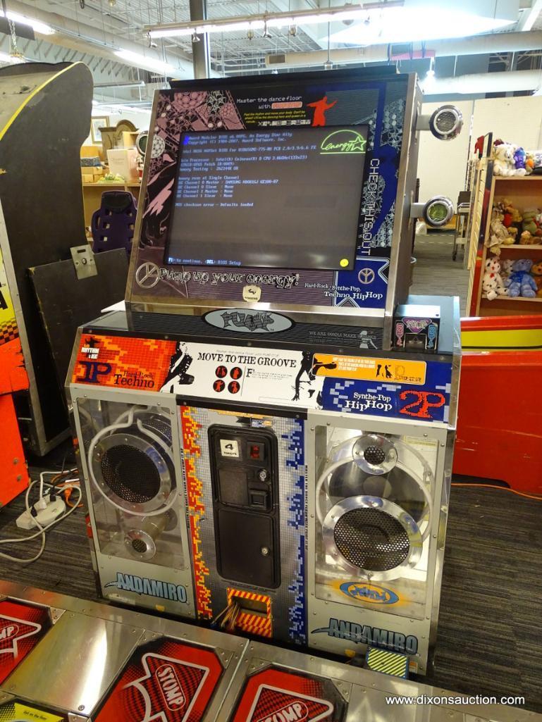 ANDAMIRO "PUMP IT UP" DANCE ARCADE GAME; MODEL #AM02-PUGKA, SERIAL #GPUSBC08030006. THIS IS A