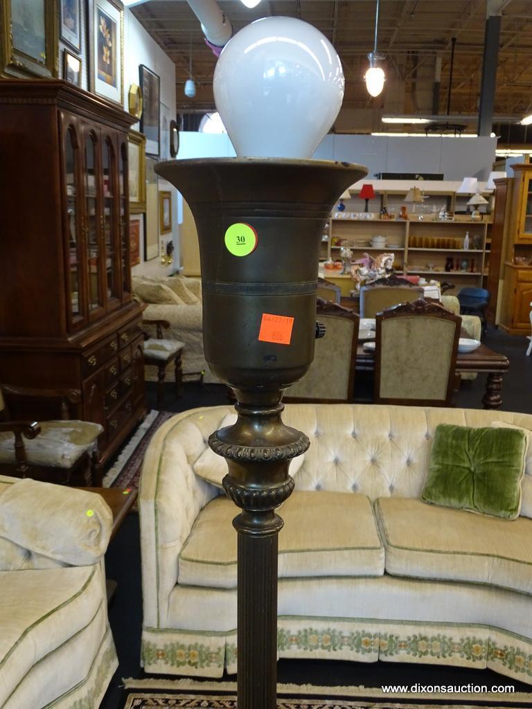 FLOOR LAMP; ANTIQUE FLOOR LAMP WITH REEDED COLUMN BODY AND URN STYLE BASE. MEASURES 65 IN TALL