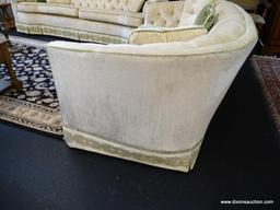 2 CUSHION LOVESEAT; MADE BY WATERS FURNITURE CO. IS CREAM IN COLOR WITH GREEN TRIM AND FLORAL