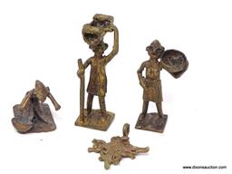 (SC) ASHANTI TRIBAL BRASS FIGURINES; TOTAL OF 6 PIECES. 1 OF A WOMAN CARRYING A BOWL ON HER HEAD, 1