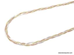 LADIES .925 STERLING SILVER MULTI COLOR 2 STRAND WEAVE NECKLACE. MEASURES 18" LONG.