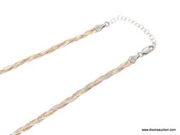 LADIES .925 STERLING SILVER MULTI COLOR 2 STRAND WEAVE NECKLACE. MEASURES 18" LONG.