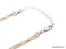 LADIES .925 STERLING SILVER MULTI COLOR 2 STRAND WEAVE NECKLACE. MEASURES 18" LONG.