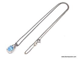 LADIES .925 STERLING SILVER 2-1/2 CT. BLUE TOPAZ PENDANT ON 18 IN. CHAIN. WEIGHS 4.6 GRAMS.