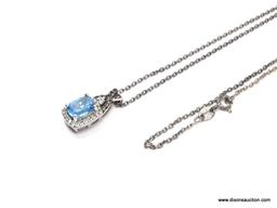 LADIES .925 STERLING SILVER 2-1/2 CT. BLUE TOPAZ PENDANT ON 18 IN. CHAIN. WEIGHS 4.6 GRAMS.