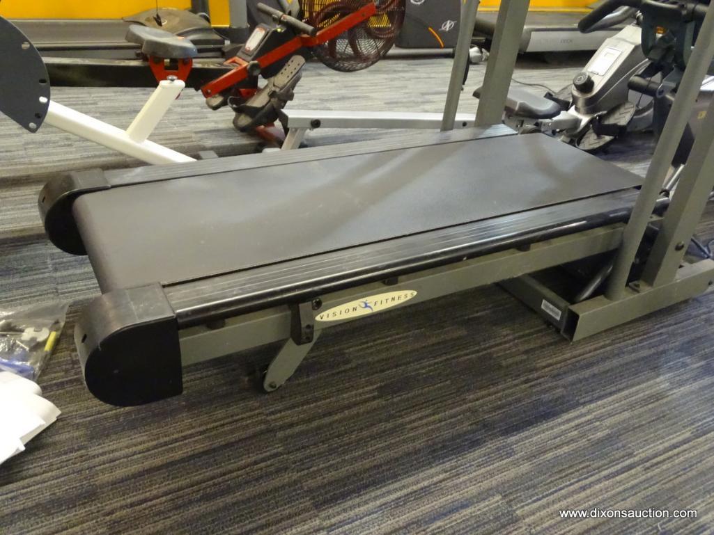 VISION FITNESS TREADMILL; FOLDING DESIGN IS CONVENIENT FOR MOVING, SHOCK ASSISTED FOR EASY FOLDING