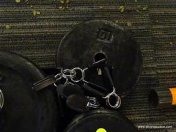 WEIGHT SET; INCLUDES SIX 5LB WEIGHTS, TWO 10LB WEIGHTS, TWO 25LB WEIGHTS, 2 BARBELL WEIGHT HOLDERS,