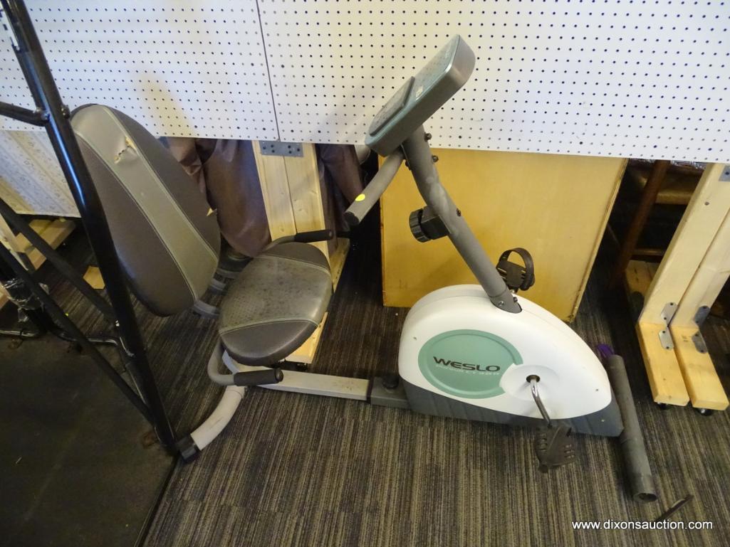 WESLO PURSUIT CT 3.8R EXERCISE BIKE; HAS ADJUSTABLE RESISTANCE, 2 PACER WORKOUTS, ADJUSTABLE SEAT,