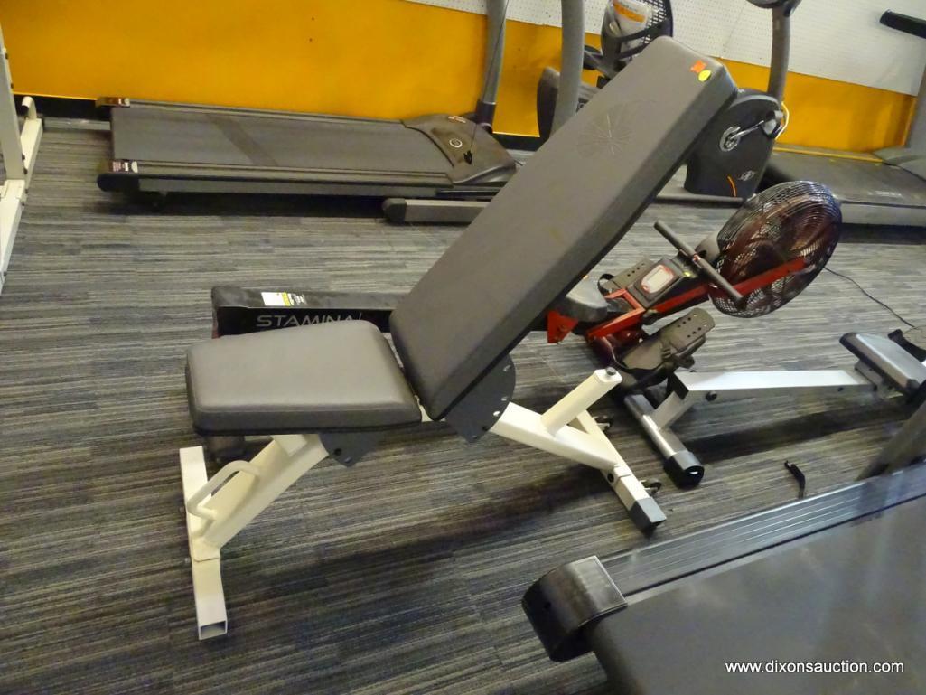 NAUTILUS WEIGHT PRESS BENCH; DUAL ROLLERS AND HAND GRIP FOR TRANSPORT, 30 DEGREE INCLINE TO 80
