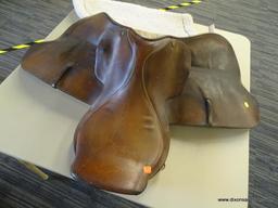 CROSBY 16 IN LEATHER HORSE SADDLE; IS DARK BROWN IN COLOR AND INCLUDES A SADDLE PAD.