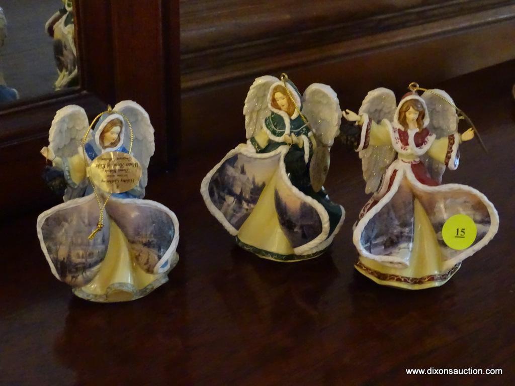 (MBR) SET OF THOMAS KINKADE ORNAMENTS; 3 PIECE LOT TOF THOMAS KINKADE WINTER ANGELS OF LIGHT