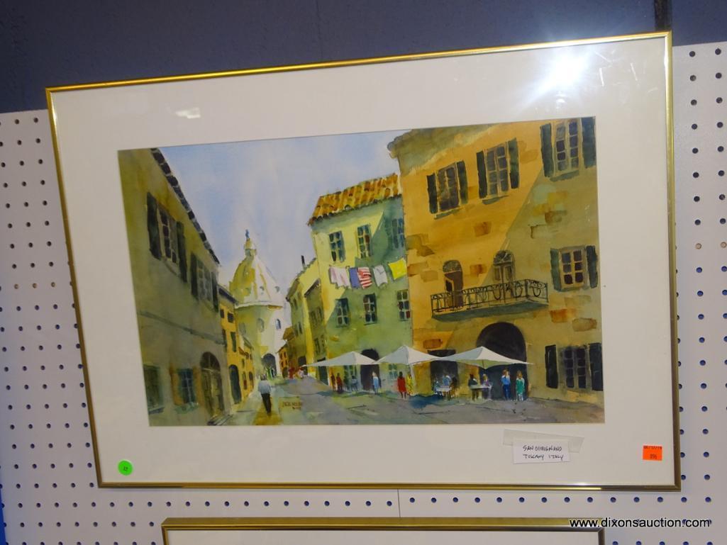 ORIGINAL JACK NOLAN WATERCOLOR; "SAN GIMIGNANO TUSCANY, ITALY" WATERCOLOR PAINTING SHOWS A MAN