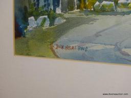 ORIGINAL JACK NOLAN WATERCOLOR; "MEETING IN THE LANE, ARKANSAW" PAINTING SHOWING THREE PEOPLE