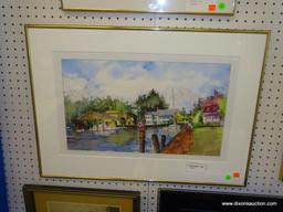 ORIGINAL JACK NOLAN WATERCOLOR; "ST. MICHAEL'S M.D. DOCKS" WATERCOLOR PAINTING SHOWS A COUPLE