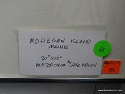 ORIGINAL JACK NOLAN WATERCOLOR; "MOHEGAN ISLAND MAINE" WATERCOLOR PAINTING IN DARKER HUES SHOWING A