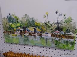 ORIGINAL JACK NOLAN WATERCOLOR; "CORTEZ VILLAGE FLORIDA" WATERCOLOR ON UNFRAMED CANVAS SHOWING A