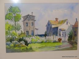 ORIGINAL JACK NOLAN WATERCOLOR; "CHATAM MASS. FISHERMAN COTTAGES" WATERCOLOR PAINTING SHOWING HOMES