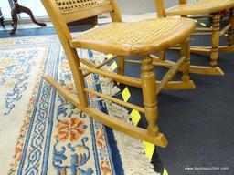 CANE BACK ROCKERS; PAIR OF LIGHT WOOD ROCKING CHAIRS WITH INTACT CANE BACKS AND SEATS. THESE ROCKERS