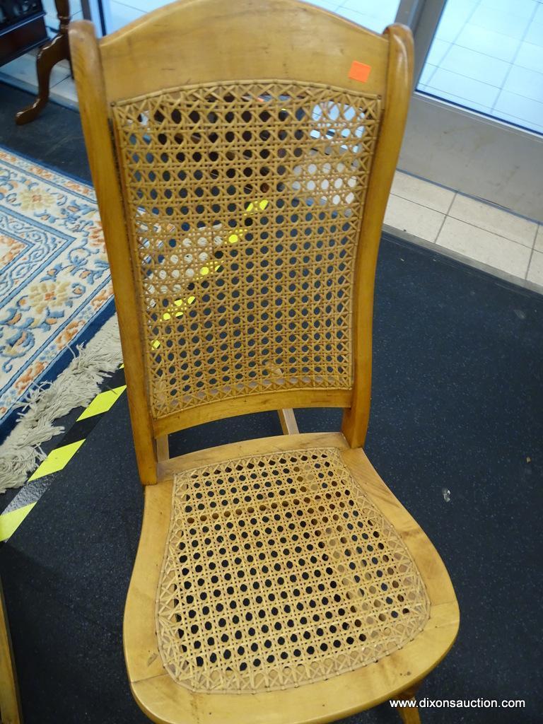 CANE BACK ROCKERS; PAIR OF LIGHT WOOD ROCKING CHAIRS WITH INTACT CANE BACKS AND SEATS. THESE ROCKERS