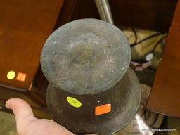 ANTIQUE HEAVY BRASS MORTAR & PESTLE; USED FOR EITHER FOOD OR APOTHECARY; PESTLE HAS A WOODEN HANDLE