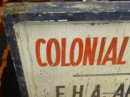 VINTAGE WOODEN F. CARROLL WHITE SIGN; LARGE WOODEN SIGN WITH PLANK BACK ADVERTISING "COLONIAL HOMES