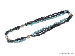 30" TURQUOISE CHUNK & JET CHUNK .925 NECKLACE; AWESOME 30" CHUNK TURQUOISE & JET CHUNK NECKLACE WITH