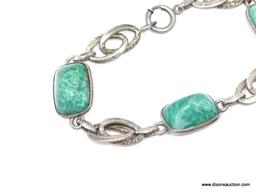 VINTAGE .925 STERLING & TURQUOISE COLORED ABALONE BRACELET; GORGEOUS 7" VINTAGE STERLING & TURQUOISE