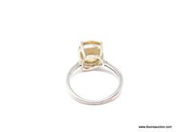 .925 STERLING 5 CARAT CITRINE RING; GREAT VINTAGE STERLING SILVER HIGH SET RING WITH BEAUTIFUL 5+