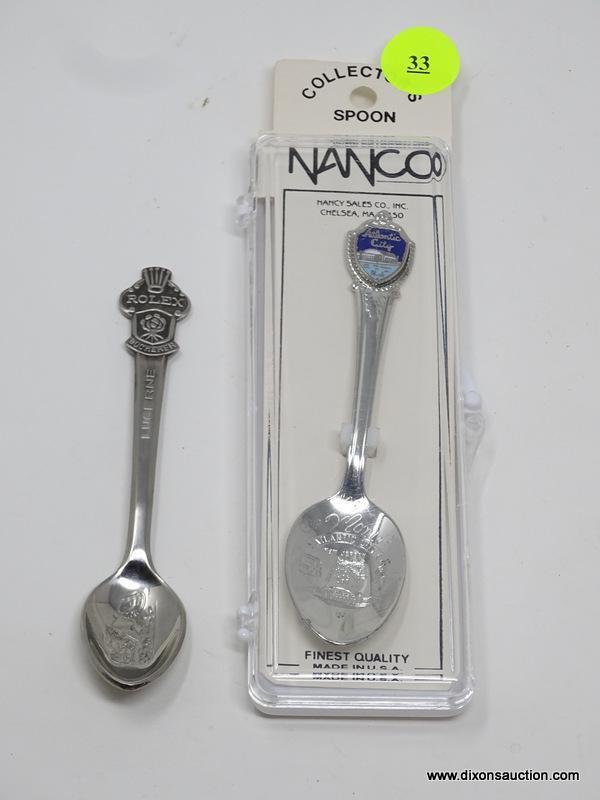 SET OF COLLECTABLE SPOONS; 2 PIECE LOT TO INCLUDE A ROLEX LUCERNE BUCHERER OF SWITZERLAND SPOON AND