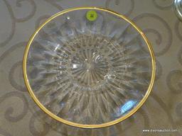 (DR) LOT OF GLASS PLATES; 12 GLASS AND GOLD RIMMED PLATES.