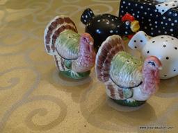 SALT AND PEPPER LOT; 2- 3 PC. SALT AND PEPPER SETS- TURKEY SUGAR DISH WITH MATCHING PR. OF SALT AND