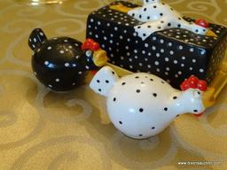 SALT AND PEPPER LOT; 2- 3 PC. SALT AND PEPPER SETS- TURKEY SUGAR DISH WITH MATCHING PR. OF SALT AND