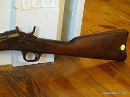 (MBR) SINGLE BARREL SHOTGUN; ANTIQUE SINGLE BARREL SHOTGUN WITH A WOODEN STOCK. BARREL MEASURES 32