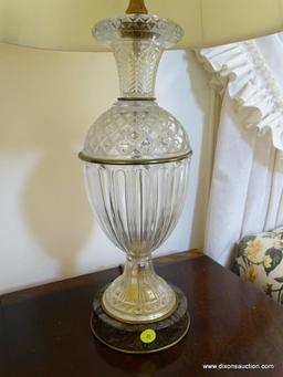 (LR) LAMP; MARBLE BASE AND CRYSTAL LAMP WITH SHADE AND FINIAL- 29 IN H