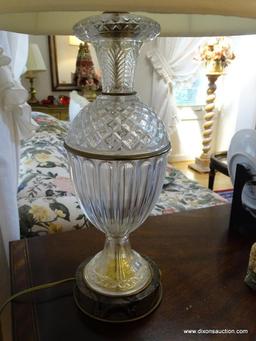 (LR) LAMP; MARBLE BASE AND CRYSTAL LAMP WITH SHADE AND FINIAL- 29 IN H