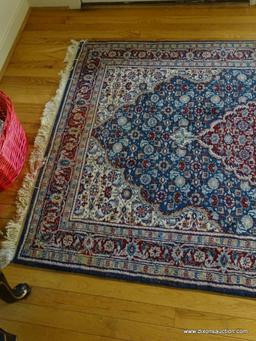 (FOYER) ORIENTAL RUG; HANDWOVEN PERSIAN ORIENTAL RUG IN GREEN, RED AND IVORY- 46 IN X 71 IN