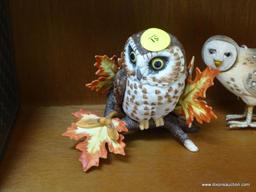 (LR) OWL FIGURINES; LENOX PORCELAIN OWL- 4 IN H AND WOOD CARVED AND PAINTED OWL, HAMILTON COLLECTION