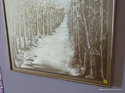(FOYER) PICTURE: GOLD FOILED ART OF LANDSCAPE IN GOLD FRAME- 24 IN X 30 IN