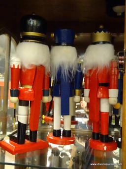 LOT OF SOLDIER NUTCRACKERS; 3 PIECE LOT OF NUTCRACKER WOOD KING CROWN RED, WHITE, AND BLUE SOLDIER